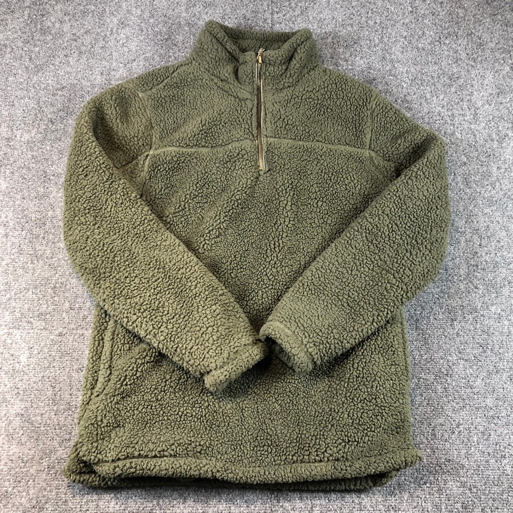 Alpine Sherpa‎ Fleece Pullover Olive Green Sweater Jacket Cozy Small S